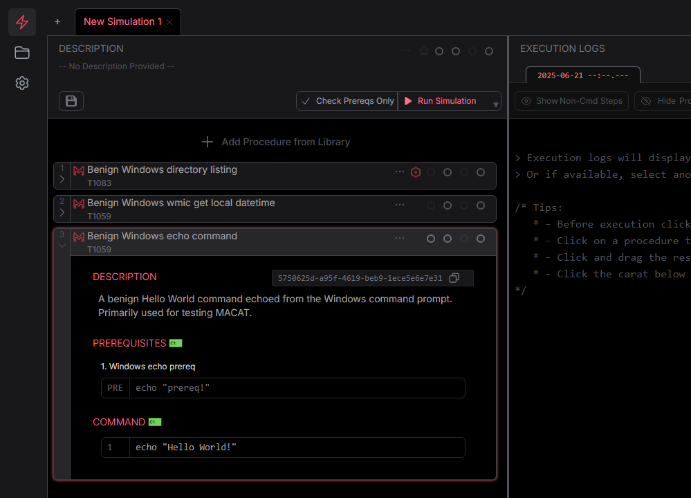 MACAT Create Procedure List Screenshot