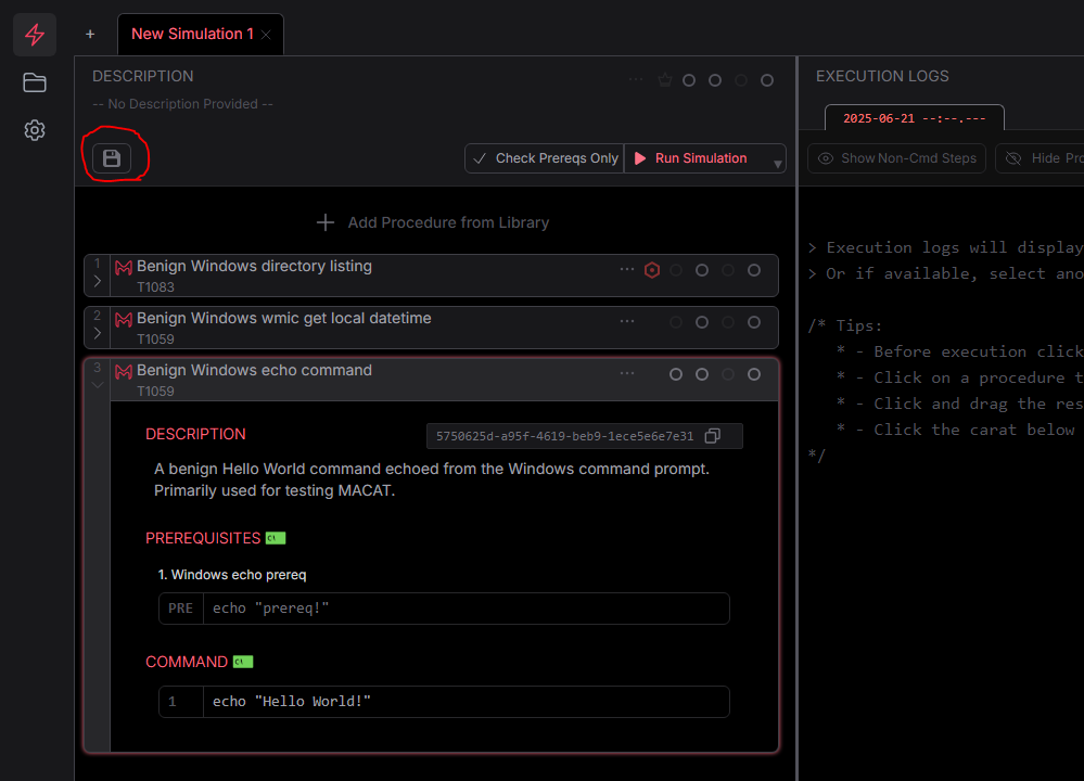 MACAT Create Procedure List Screenshot